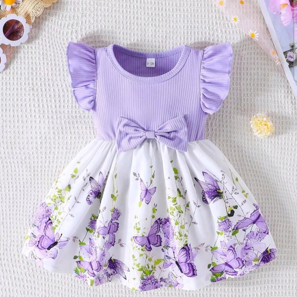 Purple and White Butterfly Kids Dress